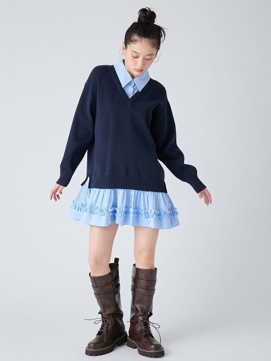 LILY BROWN「シャツドッキングミニワンピース」|ワンピース|NVY