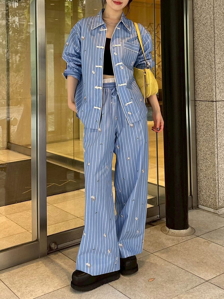 LILY BROWN「【LILY BROWN&times;KEITA MARUYAMA】レイヤードウエストストライプパンツ」|チノ|