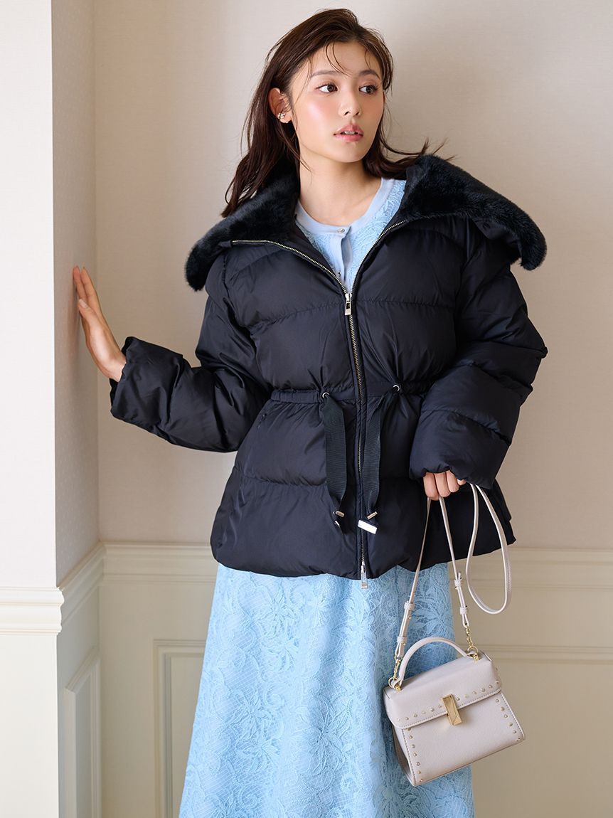 CELFORD「【撥水加工】ファー襟付きキルティングショートコート」|ダウン|BLK