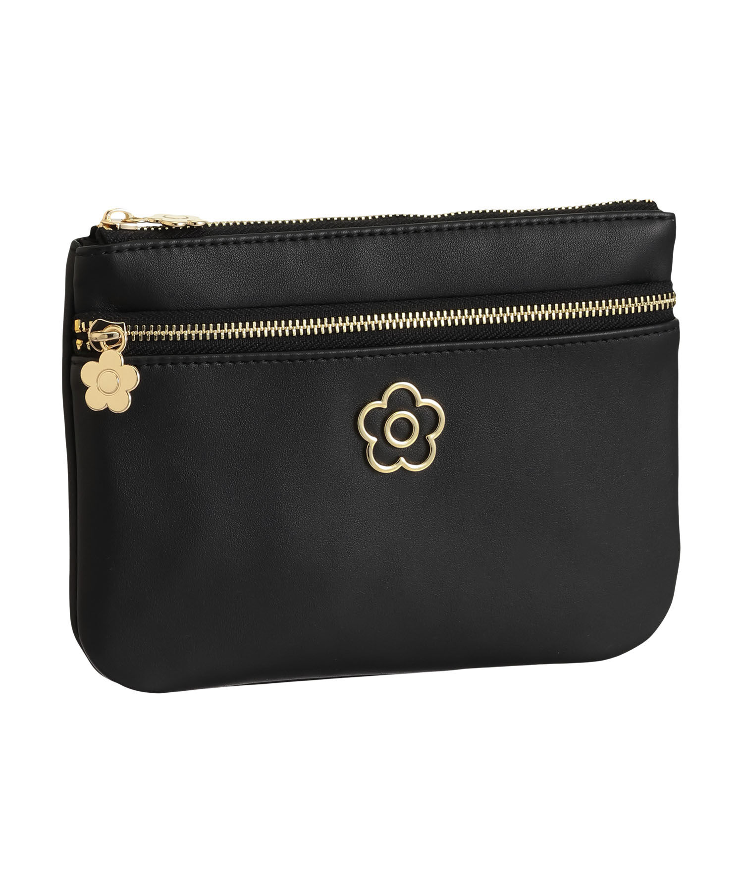 MARY QUANT「アウトラインメタルデイジー 2ファスナーポーチ」|ポーチ|ブラック