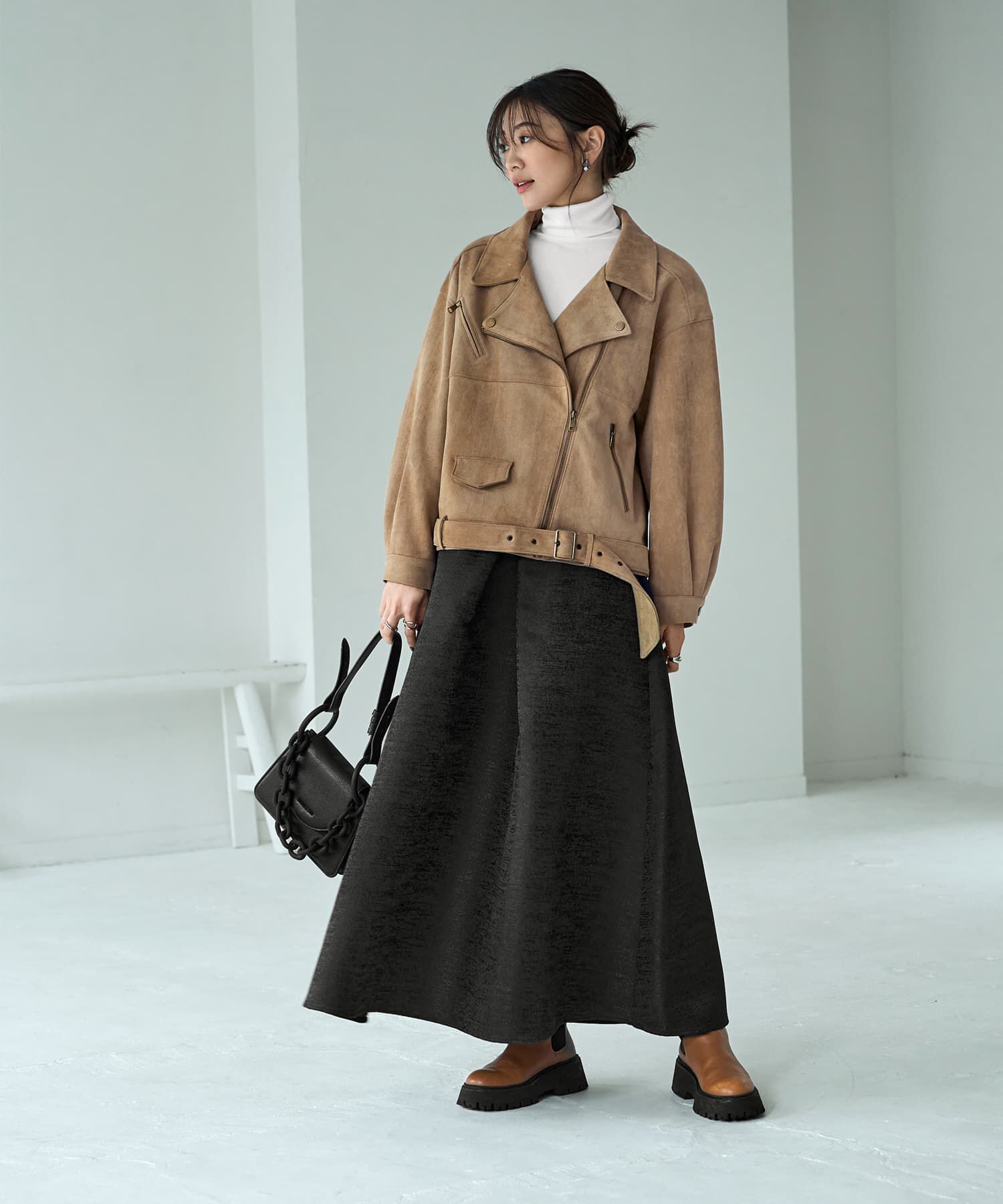 STYLE DELI「【LUXE】微光沢ジャガードマキシ丈タックスカート／90cm」|スカート|