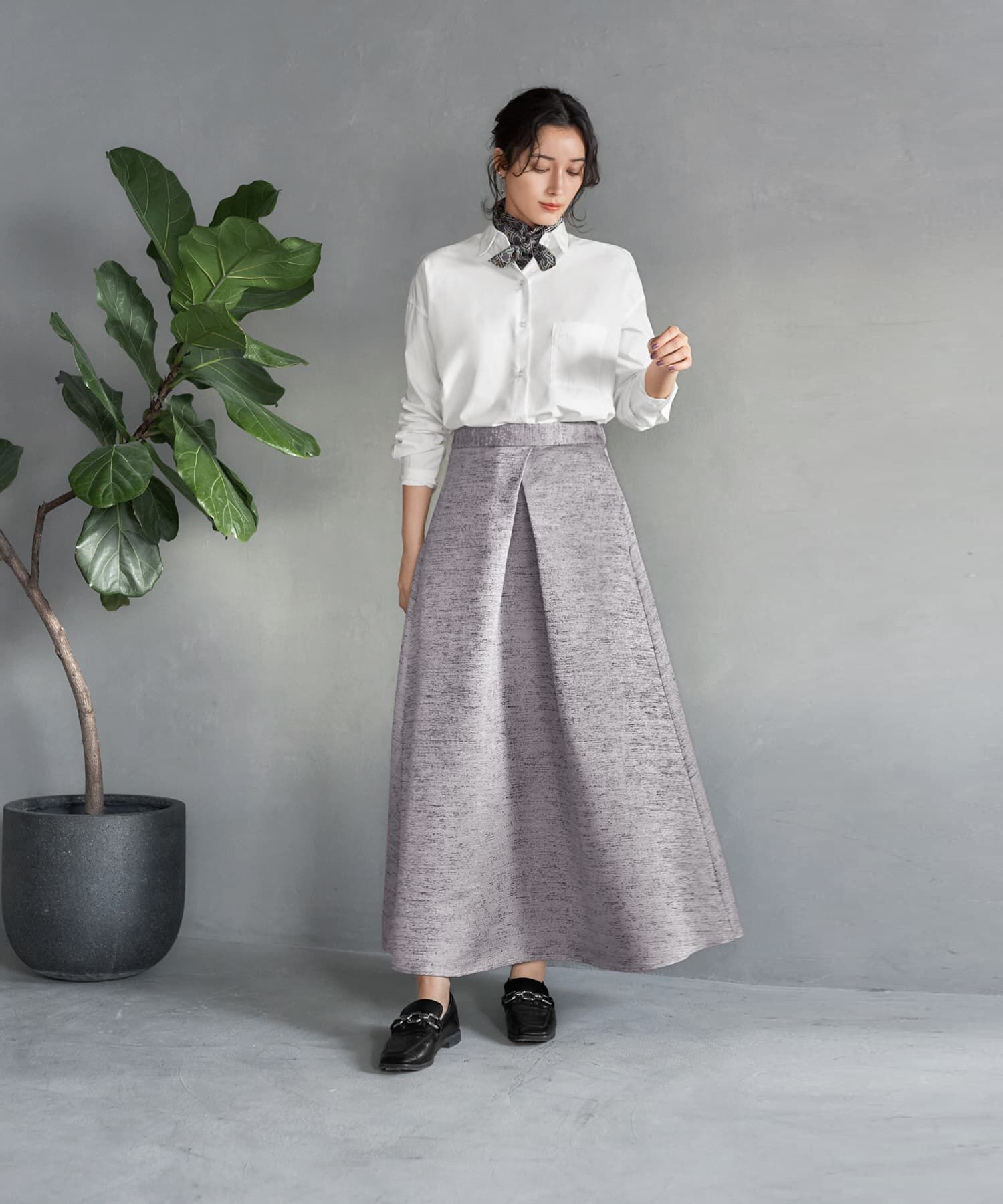 STYLE DELI「【LUXE】微光沢ジャガードマキシ丈タックスカート／90cm」|スカート|