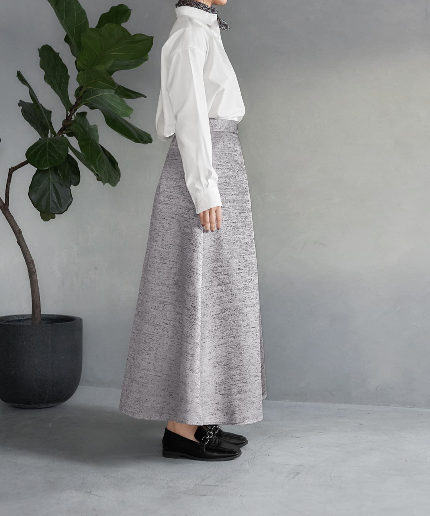 STYLE DELI「【LUXE】微光沢ジャガードマキシ丈タックスカート／90cm」|スカート|