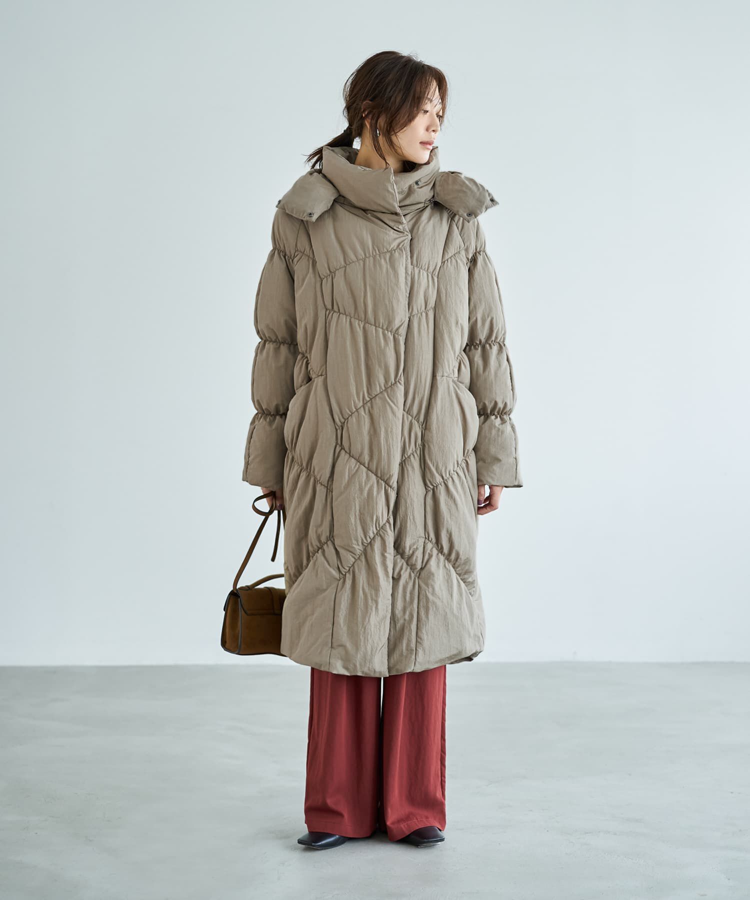 STYLE DELI「【LUXE】暖か軽量◆機能中綿ギャザーロングコート」|ダウン|