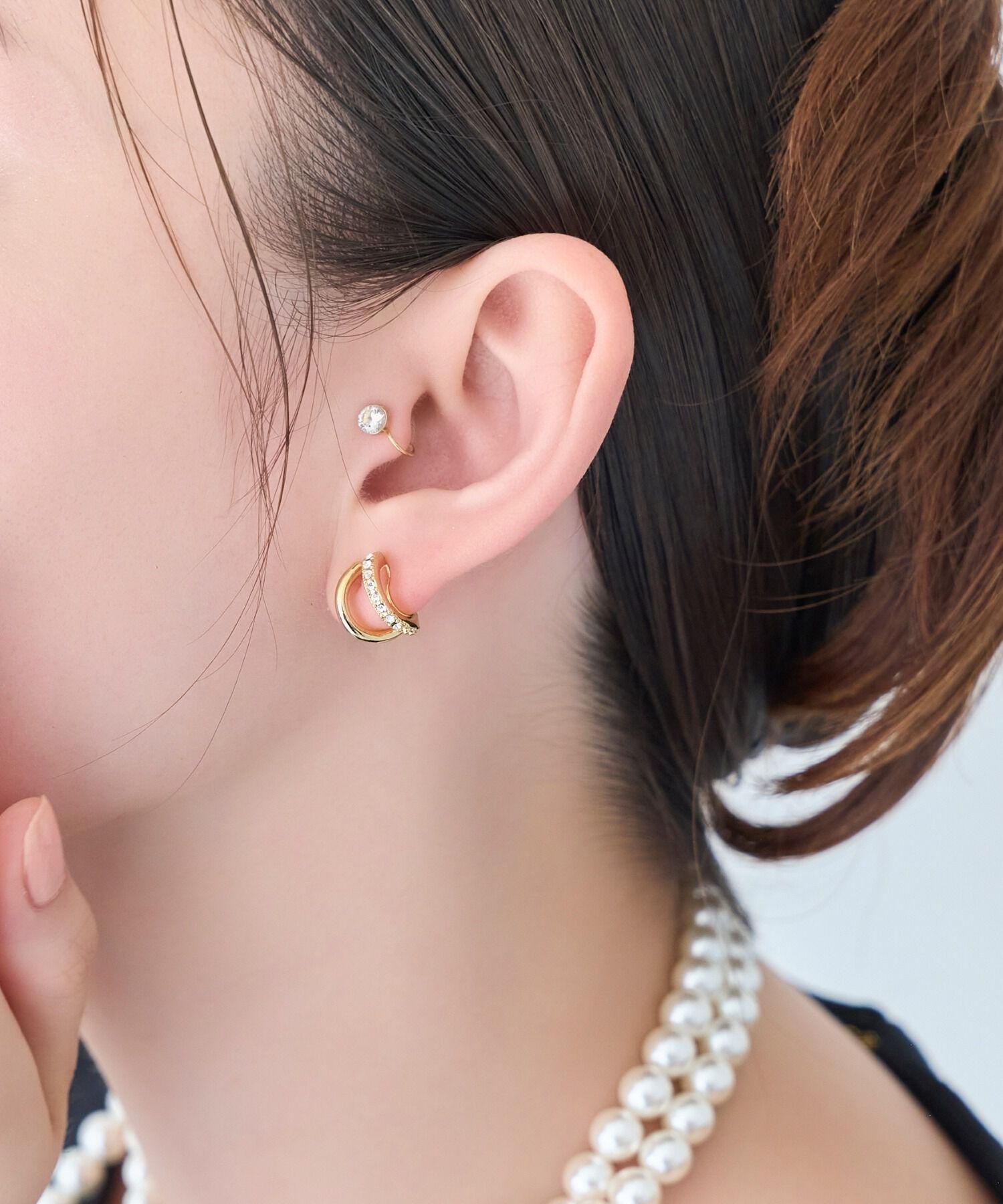 Phoebe「【金属アレルギー対応】2setプリズムビジューイヤーカフ　ゴールド/ニッケルフリー」|イヤリング|