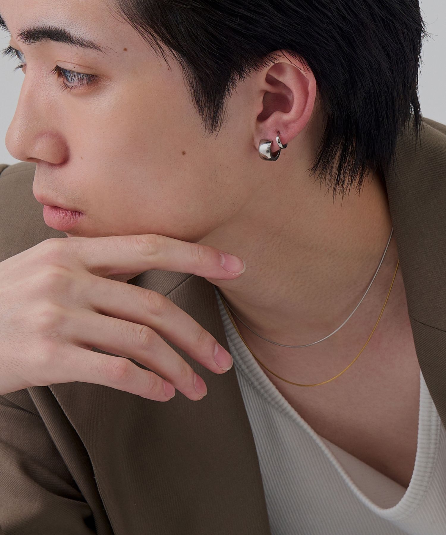  「【金属アレルギー対応】ワンタッチワイドフープミニピアス(片耳)/サージカルステンレス シルバー」|ピアス|