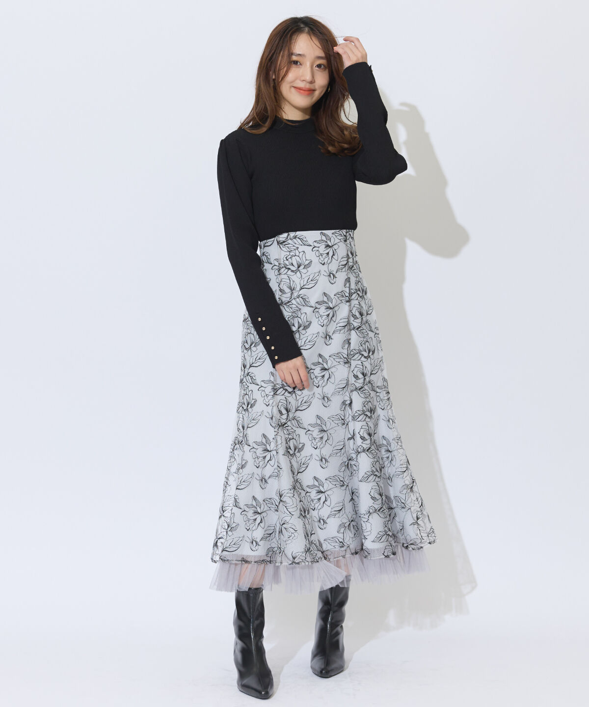 アンドクチュール「袖ボタンハイネックリブプルオーバー」|ニット・セーター|