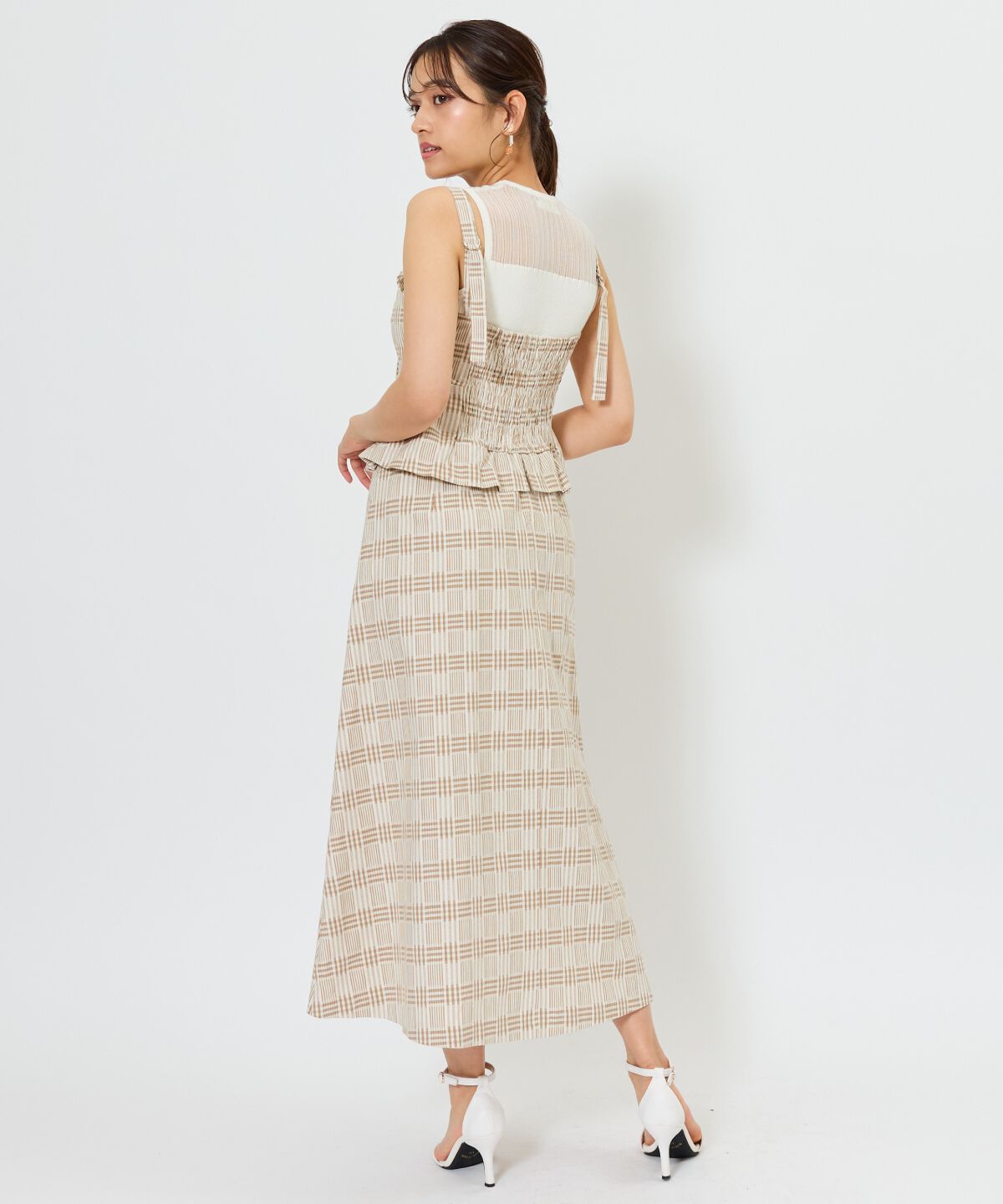 アンドクチュール「フロントレースアップチェックジャンスカ」|ジャンパースカート|