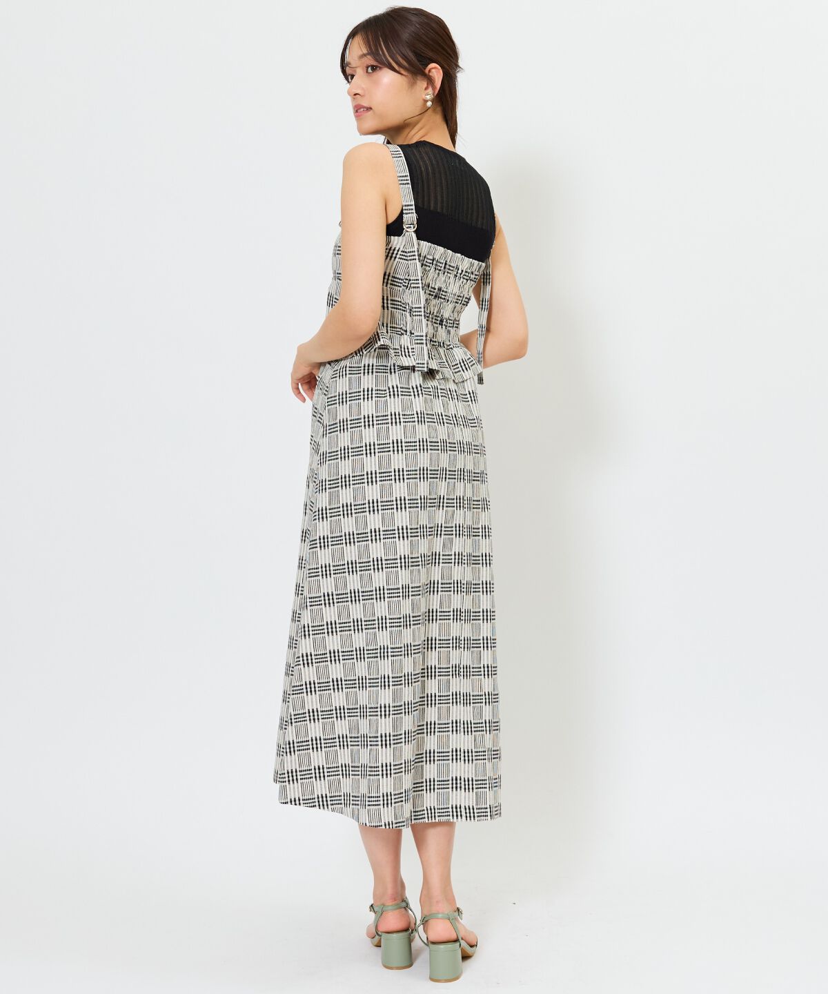 アンドクチュール「フロントレースアップチェックジャンスカ」|ジャンパースカート|