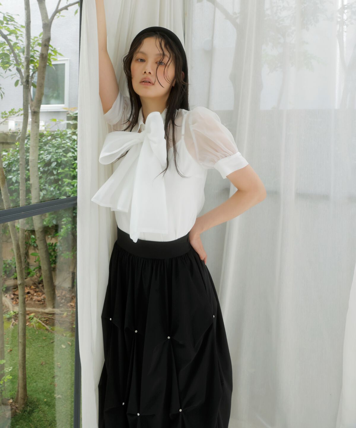 アンドクチュール「ビジューバルーンティアードスカート」|フレア|