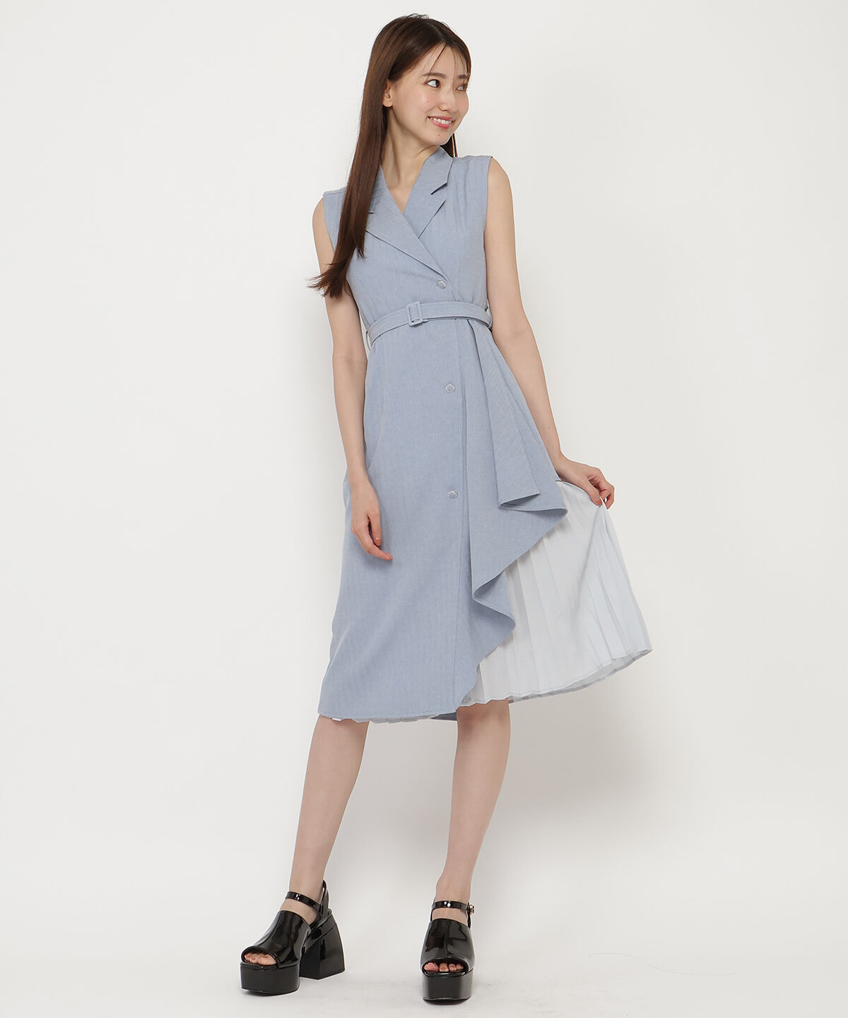 REDYAZEL「ノースリーブサイドプリーツワンピース」|ワンピース|