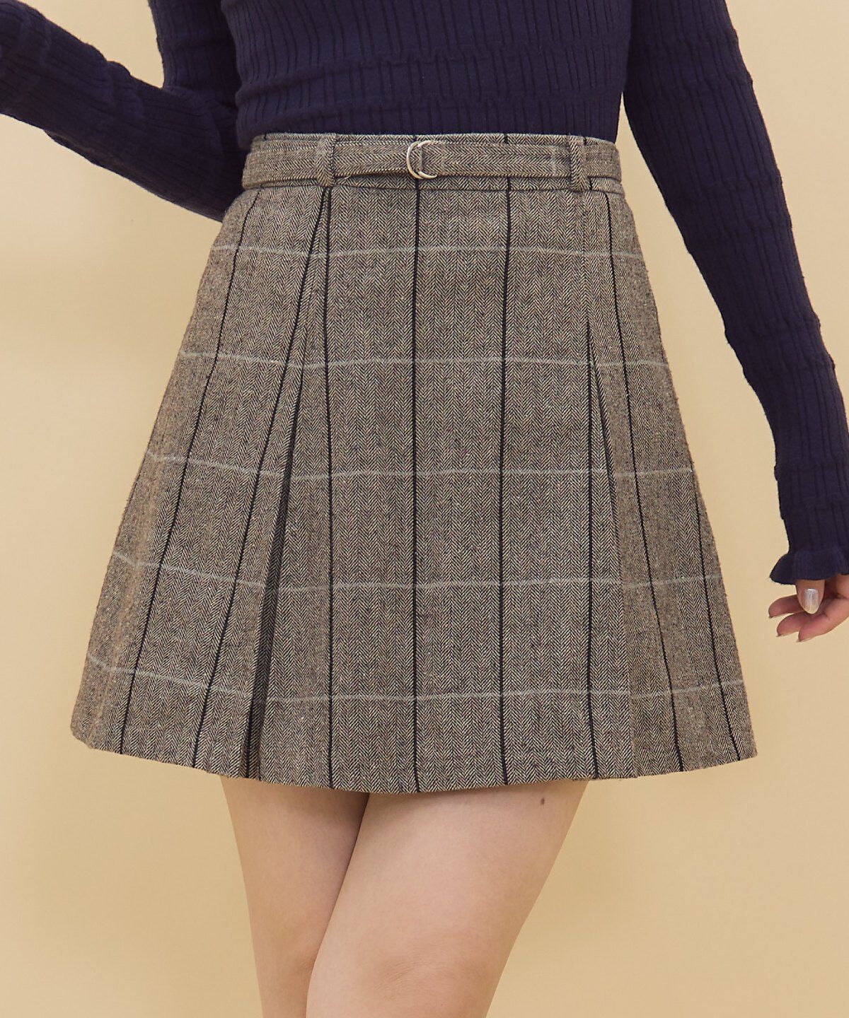 REDYAZEL「ヘリンボーンチェックタックミニスカート」|フレア|
