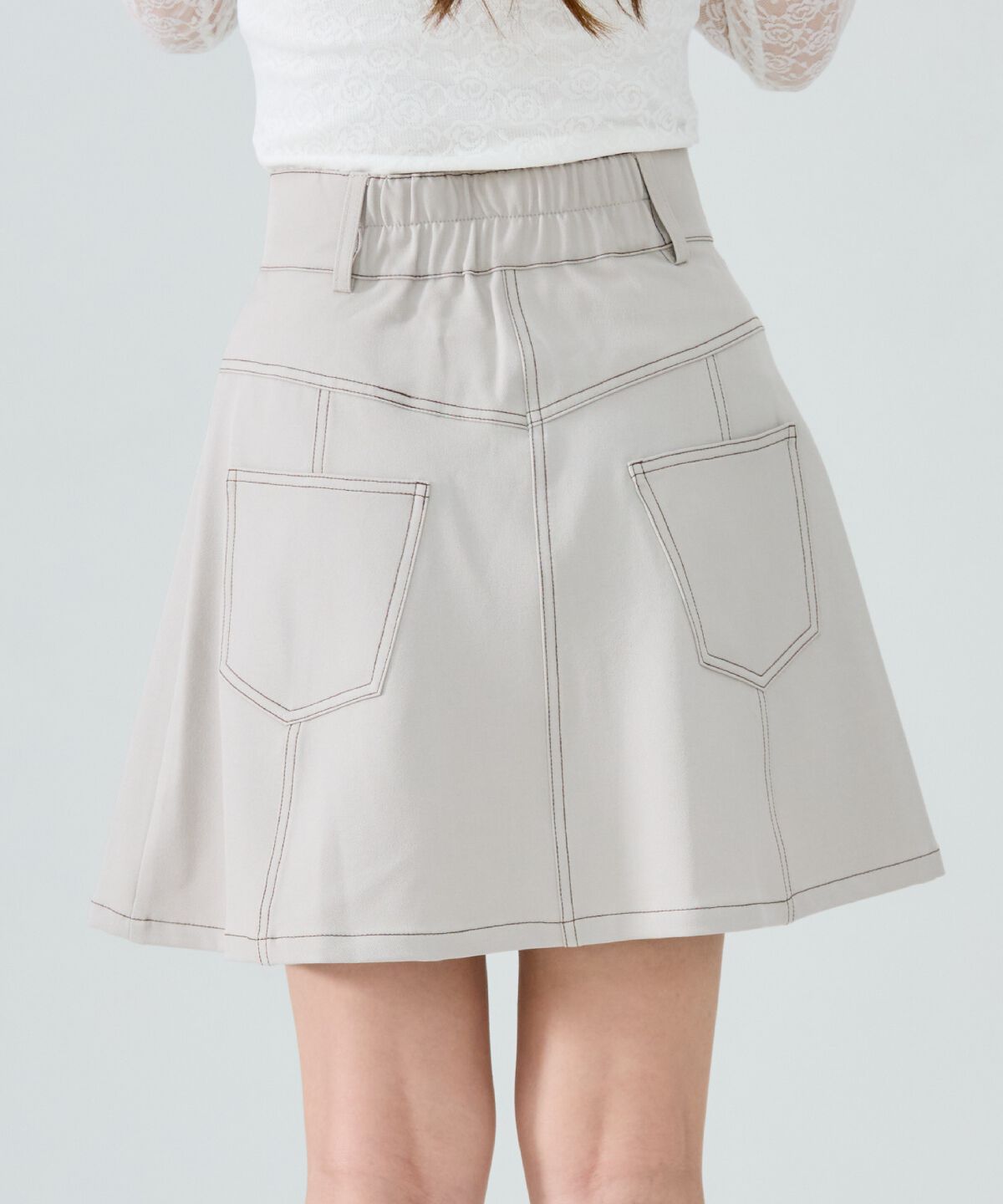 REDYAZEL「バイカラーステッチフレアミニスカート」|フレア|