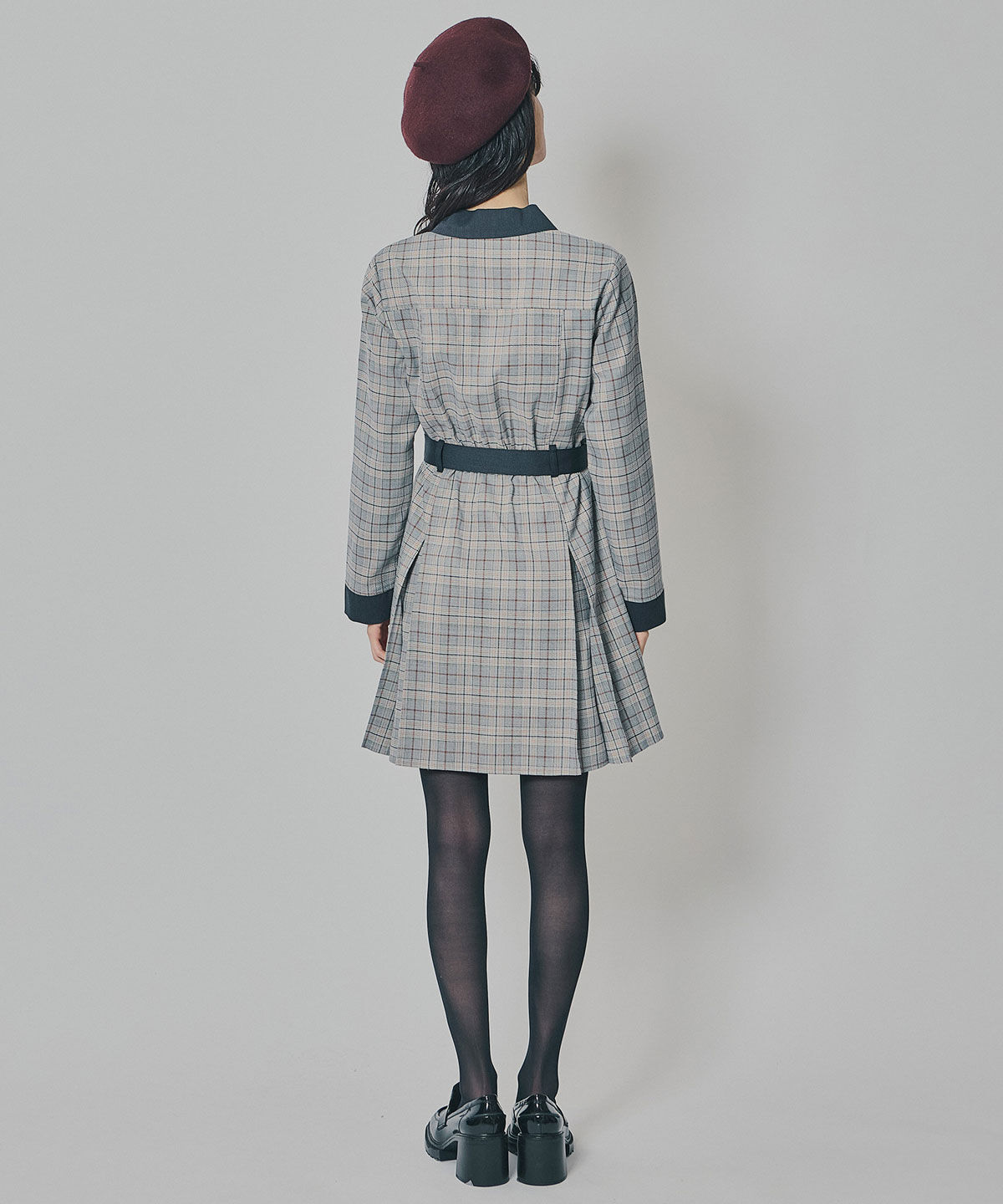 REDYAZEL「バイカラーチェックボックスプリーツシャツミニワンピース」|ワンピース|