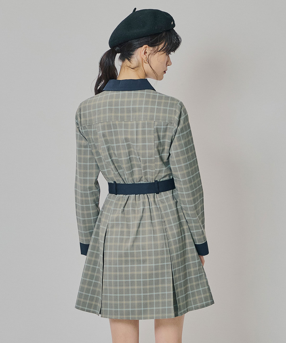 REDYAZEL「バイカラーチェックボックスプリーツシャツミニワンピース」|ワンピース|