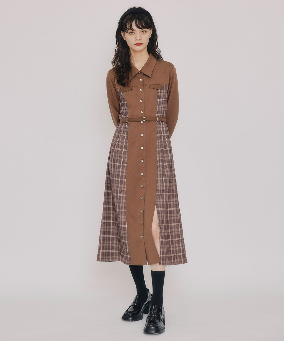 REDYAZEL「チェックパネルロングワンピース」|ワンピース|