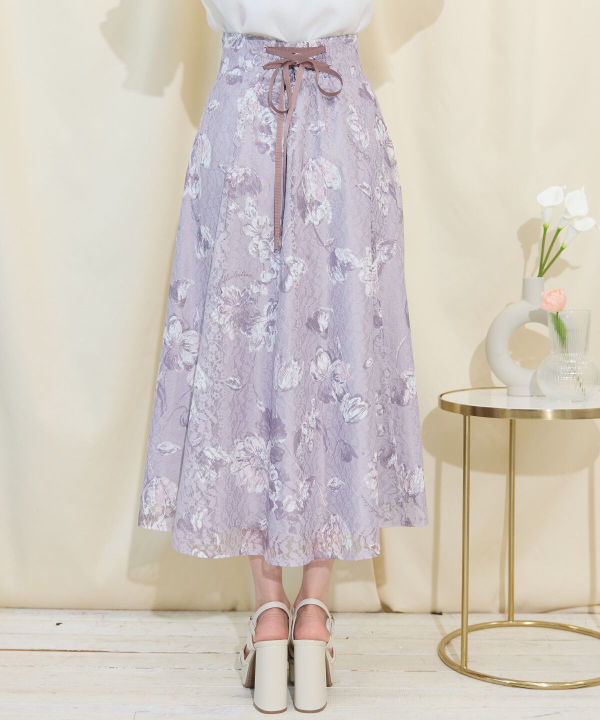 WILLSELECTION「ニュアンスフラワーレースプリントフレアスカート」|フレア|