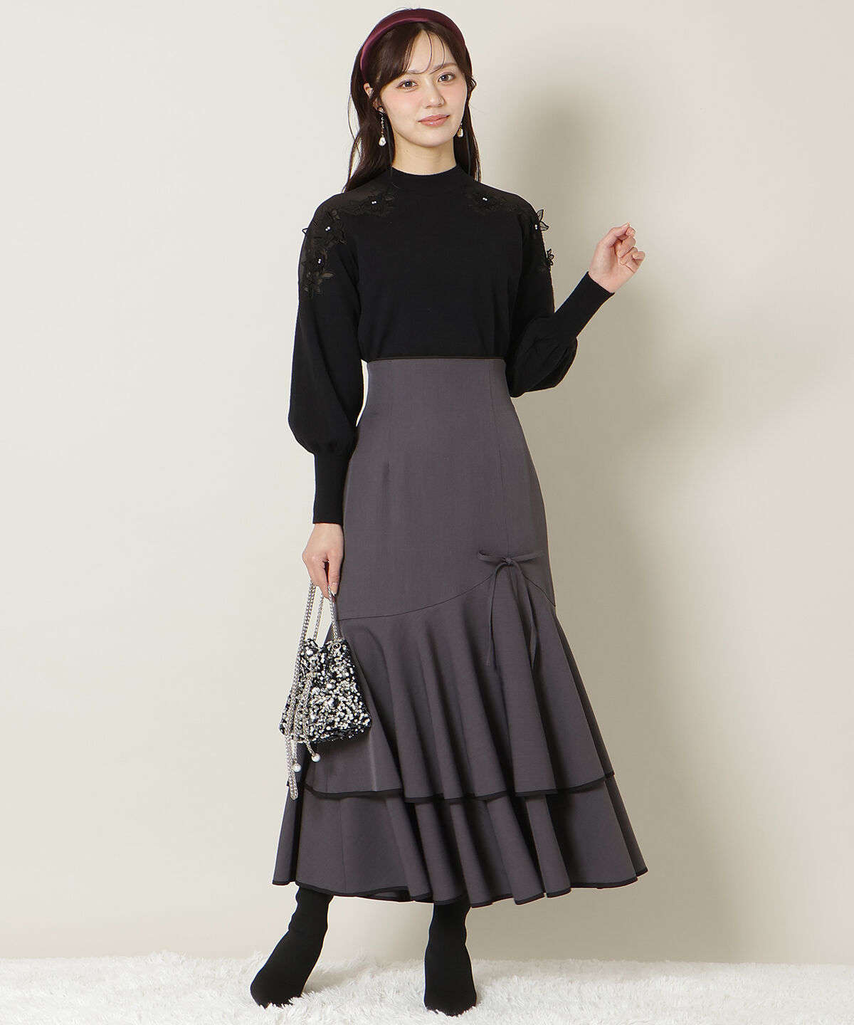 WILLSELECTION「パイピングヘムティアードスカート」|フレア|ﾁｬｺｰﾙｸﾞﾚｰ