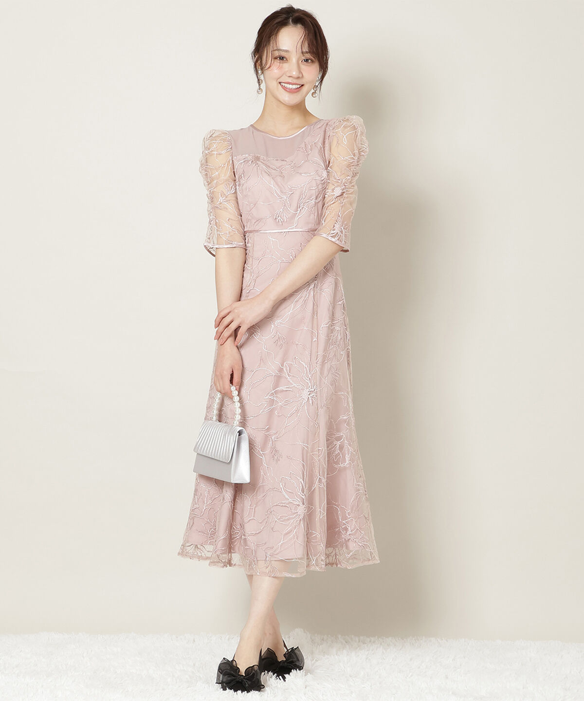 WILLSELECTION「刺繍レースアシンメトリーマーメイドワンピース」|ドレス|ピンク