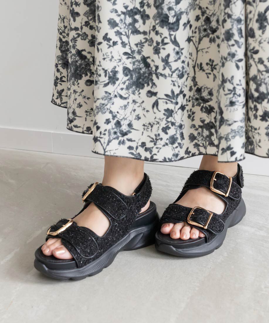  「ダブルベルトツイードスポーツサンダル」|サンダル|ブラック