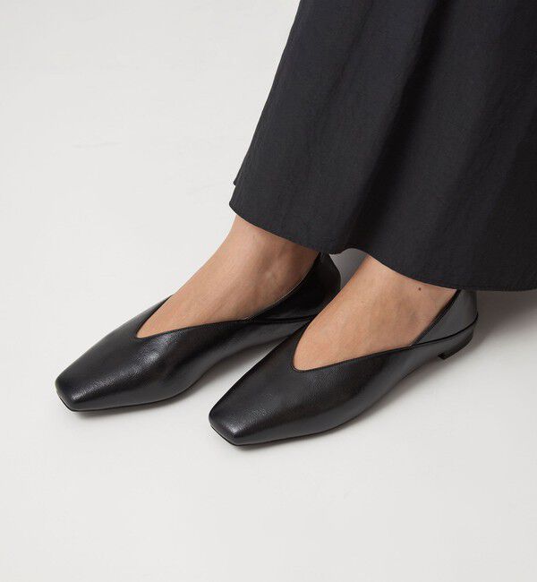 UNITED ARROWS green label relaxing「スクエア 2WAY フラットシューズ」|ローファー|BLACK