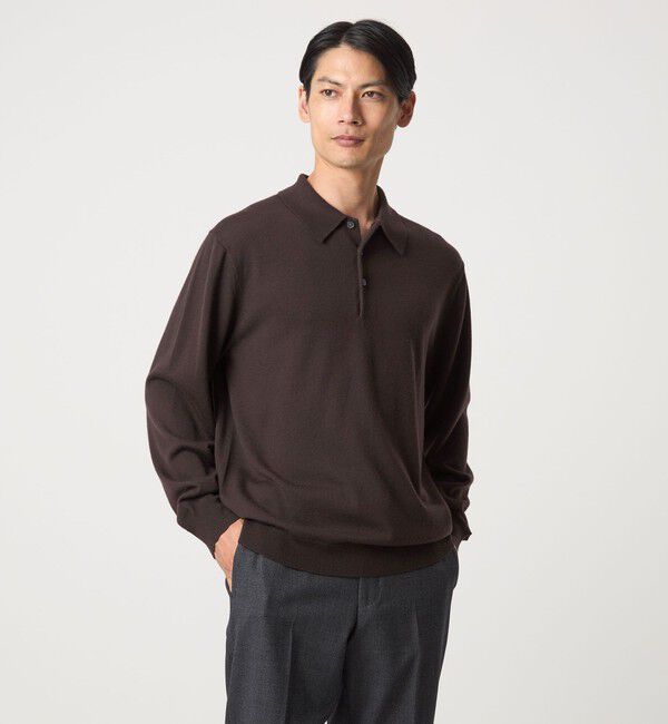 UNITED ARROWS green label relaxing「Super 120's ハイゲージ ニット ポロシャツ」|ニット・セーター|DK.BROWN