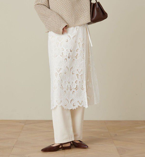 UNITED ARROWS green label relaxing「レース レイヤード スカート」|タイト|WHITE