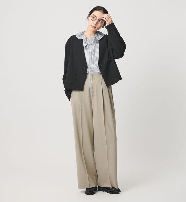 BEAUTY&YOUTH UNITED ARROWS「ストライプ ラッフル スキッパーブラウス ウォッシャブル」|シャツ・ブラウス|