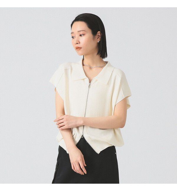 Ray BEAMS 「フレンチスリーブ ジップ ポロ カーディガン」|ニット・セーター|