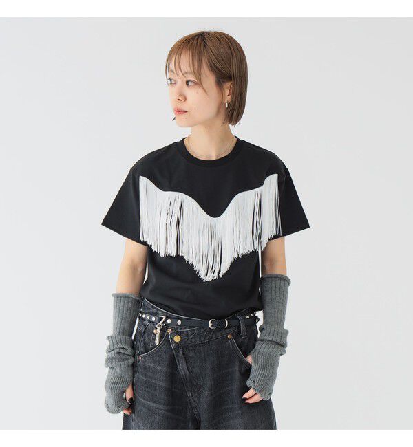 BEAMSBOY「【別注】Wrangler &times; maturely / フリンジ ショートスリーブ Tシャツ」|Tシャツ・カットソー|BLACK