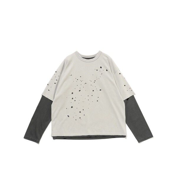 BEAMS「レイヤード ダメージ Tシャツ」|Tシャツ・カットソー|LIGHT GREY&BLACK