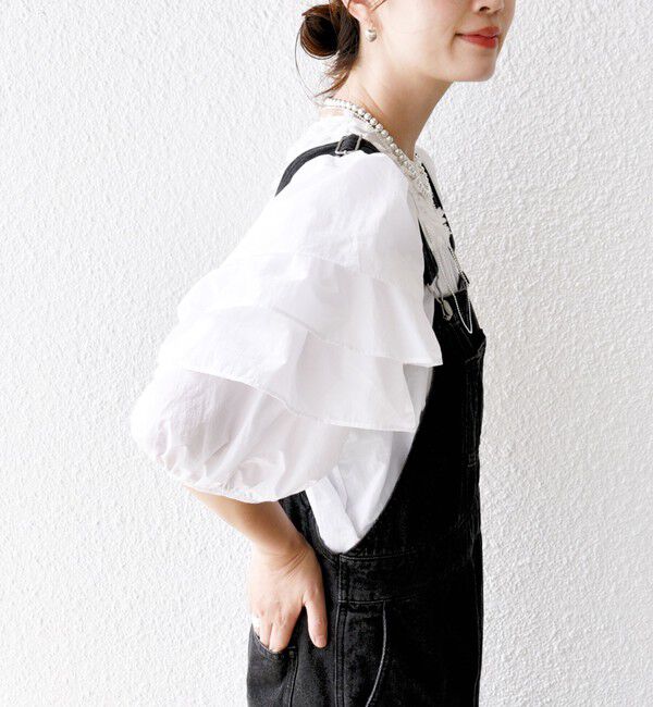 SHIPS for women「【WEB限定】〈手洗い可能〉ドット ジャカード コンビ フリル ブラウス」|シャツ・ブラウス|