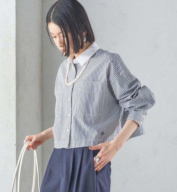 SHIPS for women「〈洗濯機可能〉ピン オックス 刺繍 クロップド シャツ」|シャツ・ブラウス|