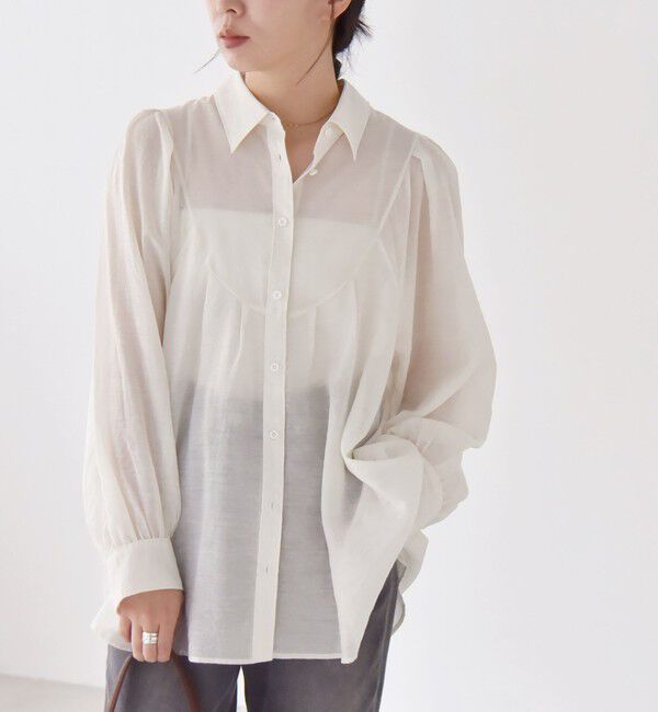 quaranciel「quaranciel:〈洗濯機可能〉シアー ボリュームスリーブ ヨーク ギャザー シャツ ブラウス」|シャツ・ブラウス|