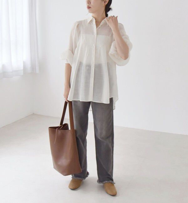 quaranciel「quaranciel:〈洗濯機可能〉シアー ボリュームスリーブ ヨーク ギャザー シャツ ブラウス」|シャツ・ブラウス|