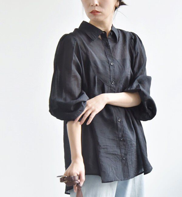 quaranciel「quaranciel:〈洗濯機可能〉シアー ボリュームスリーブ ヨーク ギャザー シャツ ブラウス」|シャツ・ブラウス|