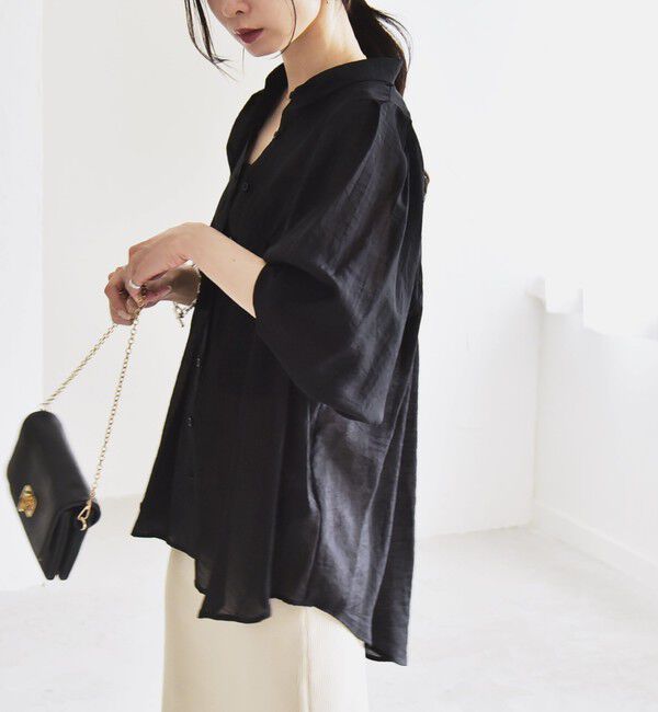 quaranciel「quaranciel:〈洗濯機可能〉シアー ボリュームスリーブ ヨーク ギャザー シャツ ブラウス」|シャツ・ブラウス|