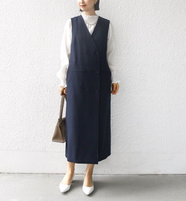 SHIPS for women「〈手洗い可能〉シャークスキン ジレ ワンピース」|ワンピース|ネイビー