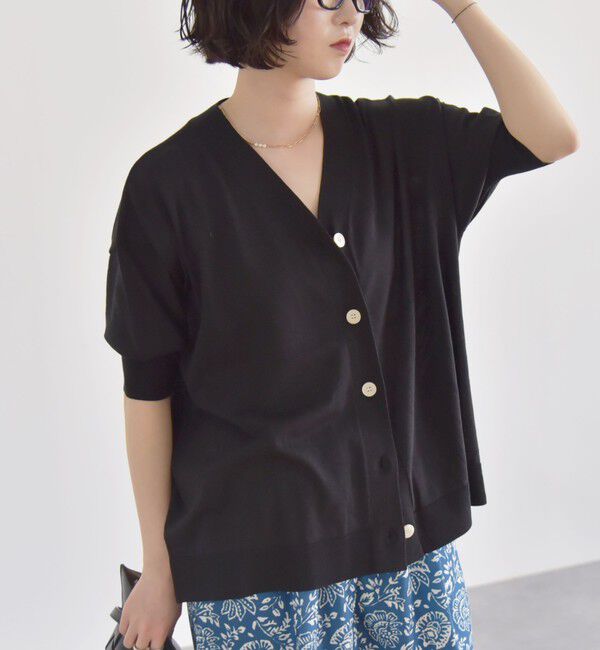 quaranciel「quaranciel:〈接触冷感〉 ワイド Vネック ハーフスリーブ シアー カーディガン」|カーディガン|