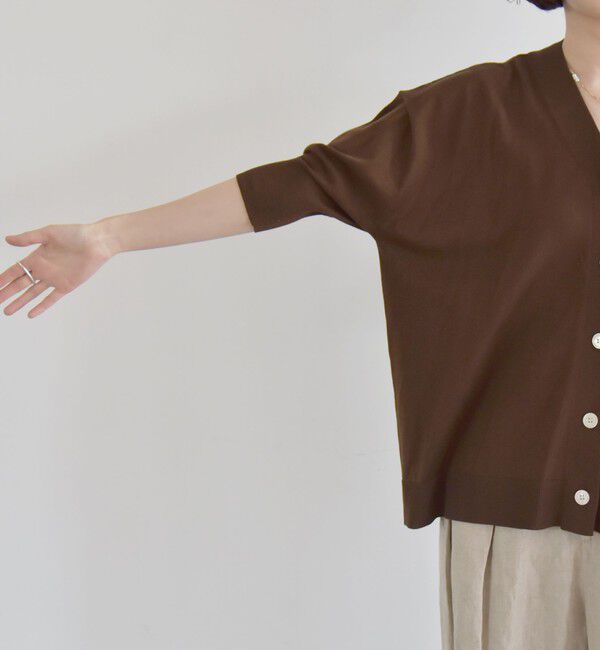 quaranciel「quaranciel:〈接触冷感〉 ワイド Vネック ハーフスリーブ シアー カーディガン」|カーディガン|