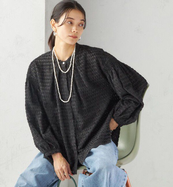 SHIPS for women「〈手洗い可能〉シアー ジャカード 袖 シャーリング ブラウス」|シャツ・ブラウス|