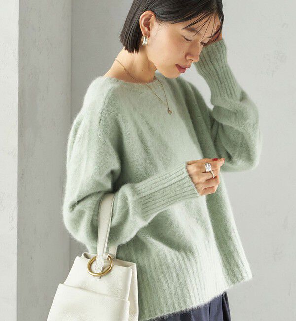 SHIPS for women「〈手洗い可能〉フォックス クルーネック ニット プルオーバー」|ニット・セーター|ライトグリーン