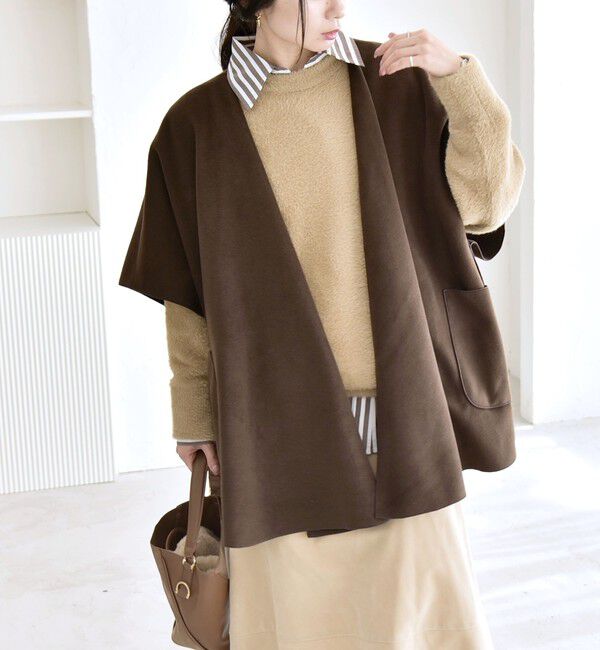 quaranciel「quaranciel: ダブル パイル ニット ショート ポンチョ コート」|その他|ブラウン