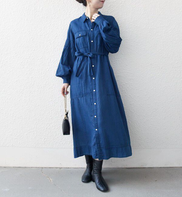 SHIPS any:〈手洗い可能〉シアー デニム ポケット ロング シャツ ワンピース