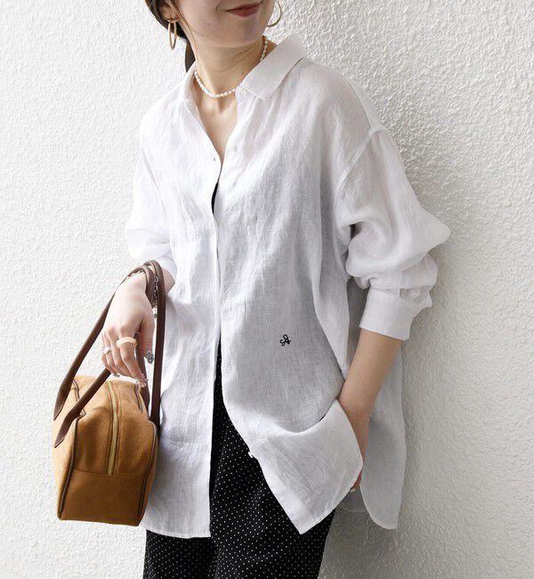 SHIPS any「《予約》SHIPS any:〈洗濯機可能〉リネン レギュラーカラー ルーズ 刺繍 シャツ」|シャツ・ブラウス|