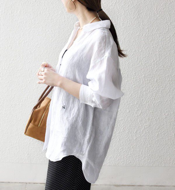 SHIPS any「《予約》SHIPS any:〈洗濯機可能〉リネン レギュラーカラー ルーズ 刺繍 シャツ」|シャツ・ブラウス|