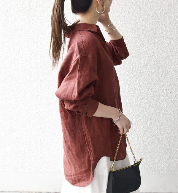 SHIPS any「《予約》SHIPS any:〈洗濯機可能〉リネン レギュラーカラー ルーズ 刺繍 シャツ」|シャツ・ブラウス|