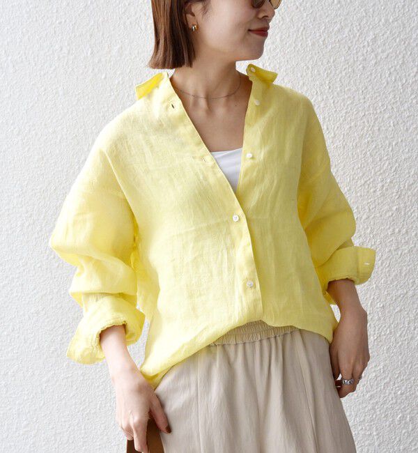 SHIPS any「《予約》SHIPS any:〈洗濯機可能〉リネン レギュラーカラー ルーズ 刺繍 シャツ」|シャツ・ブラウス|