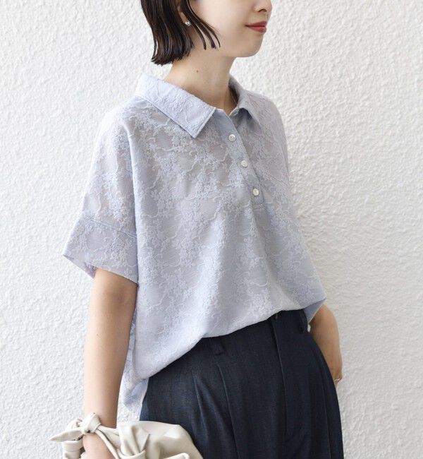 SHIPS for women「《予約》【WEB限定】〈手洗い可能〉シアー ジャカード ポロ 襟 ショート スリーブ プルオーバー」|ポロシャツ|