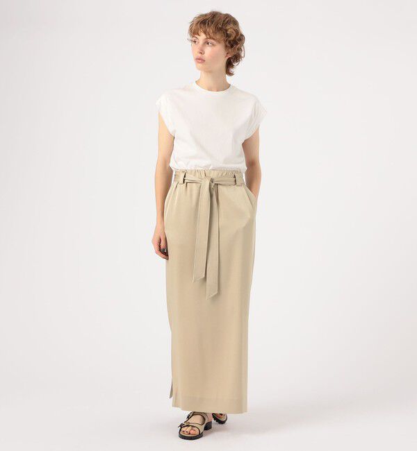 MACPHEE「トリアセテートポリエステルサテン ベルテッドマキシスカート」|タイト|